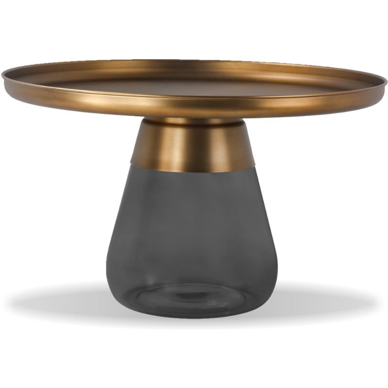 Mobital Duverre Modern Coffee Table with Antique Brass Steel Top and Gray Glass Base