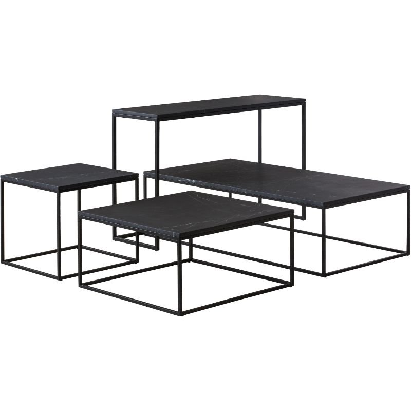 Mobital Onix Modern Rectangule Coffee Table in Black Marble and Black Legs