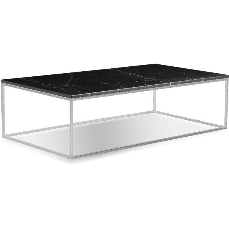 Mobital Onix Modern Rectangular Coffee Table in Black Marble and Steel Base