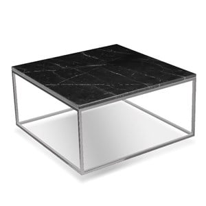 Mobital Onix 30&quot Modern Square Coffee Table in Black Marble and Steel Base