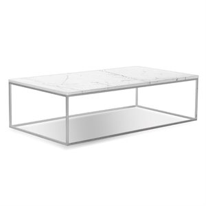 mobital onix modern rectangular coffee table in white marble marble and steel base