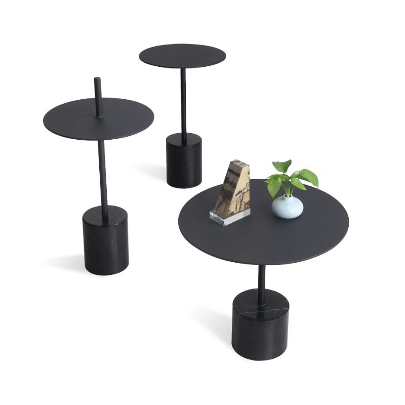 Mobital Circulo Modern End Table with Steel Black Top and Black Marble Base