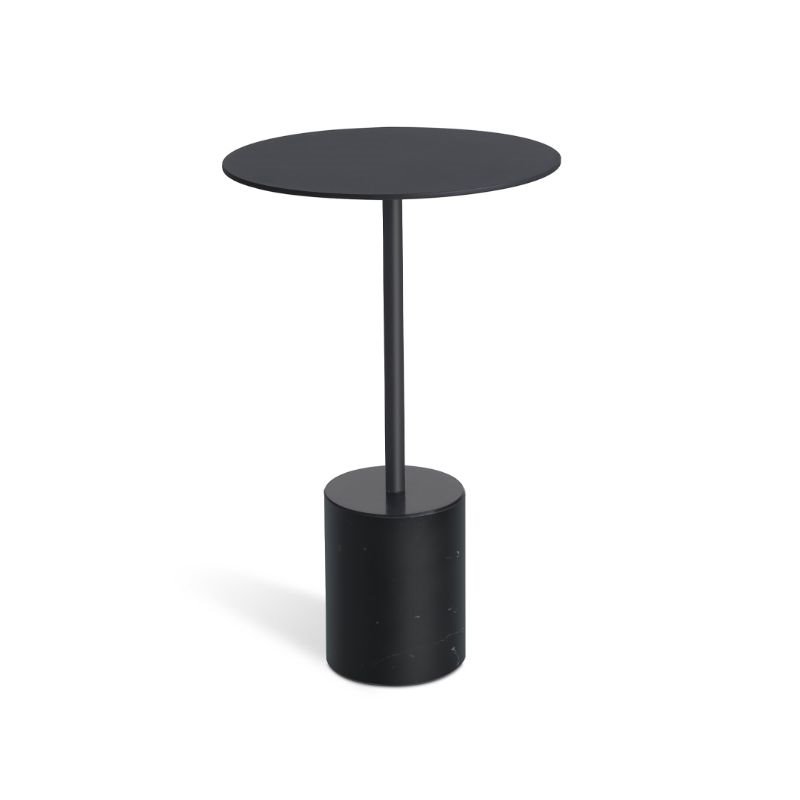 Mobital Circulo Modern End Table with Steel Black Top and Black Marble Base