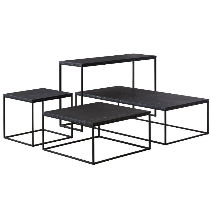 Mobital Onix Modern Sofa Table in Black Marble and Black Steel Frame