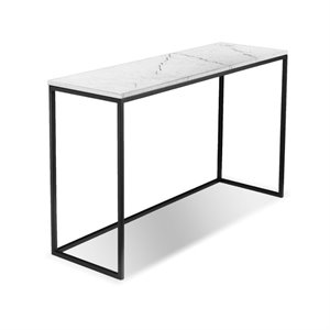 mobital onix modern sofa table in white marble marble and black powder coated steel