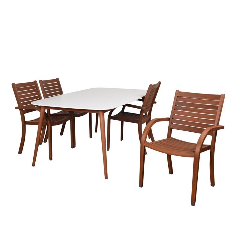 International Home Amazonia Charlotte Deluxe 5 Piece Patio Dining Set in White