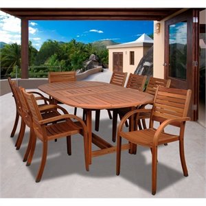 international home arizona 9 piece wood patio dining set in eucalyptus