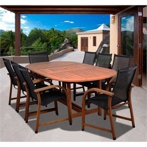 international home bahamas 9 piece wood patio dining set in eucalyptus