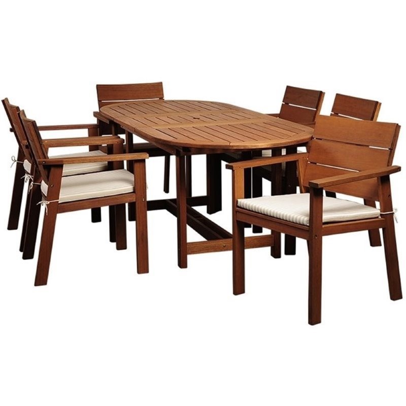 International Home Nelson 7 Piece Wood Patio Dining Set in Eucalyptus