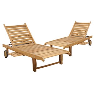 international home cairo teak chaise lounge in light brown (set of 2)