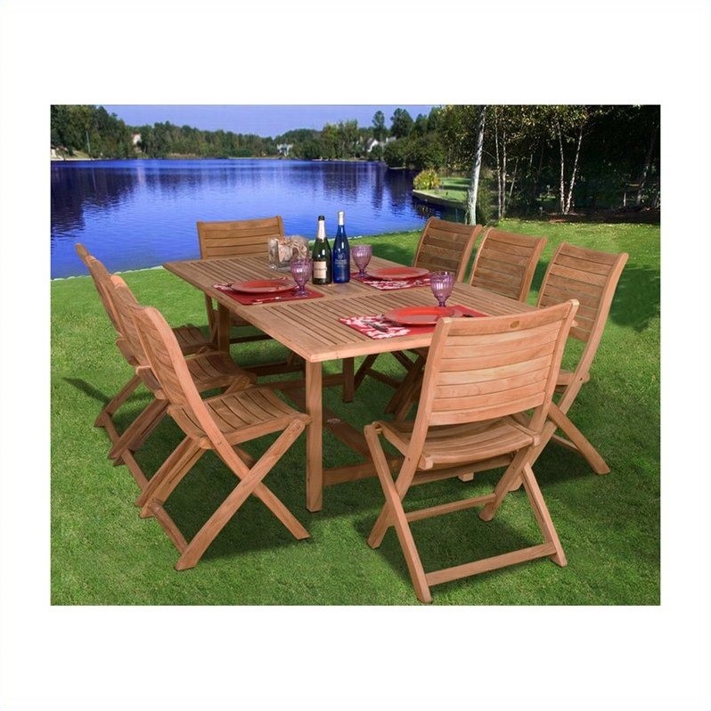 International Home Amazonia 9 Piece Wood Patio Dining Set in Teak