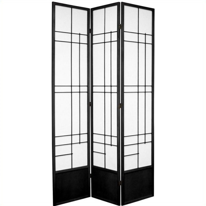 Oriental Furniture Three Panel Eudes Shoji Screen in Black   SS 84EUDES Black 3P