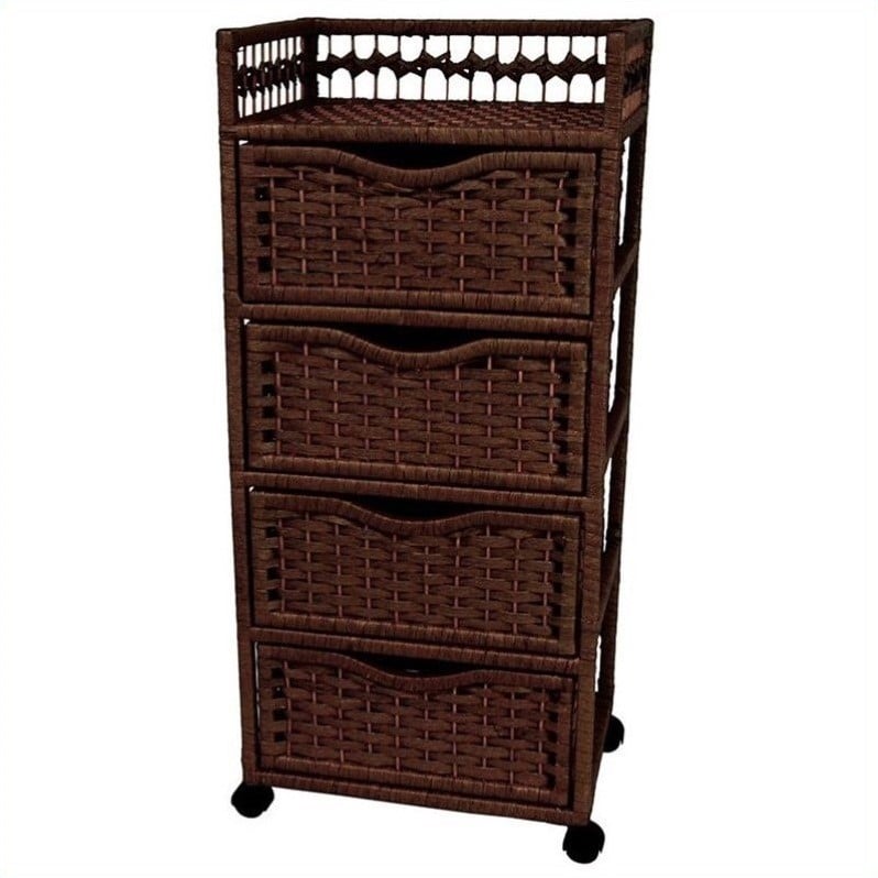 Oriental Furniture 4 Drawer Chest On Wheels in Mocha   JH09 069 4 MOC