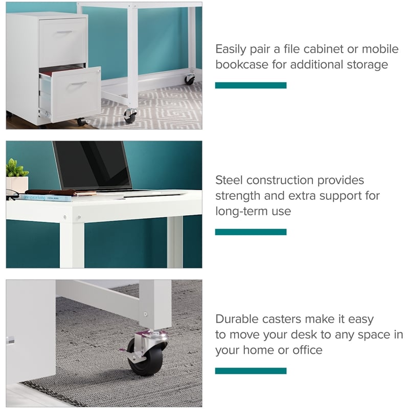 Hirsh Ready-to-assemble 48-inch Wide Mobile Metal Desk White