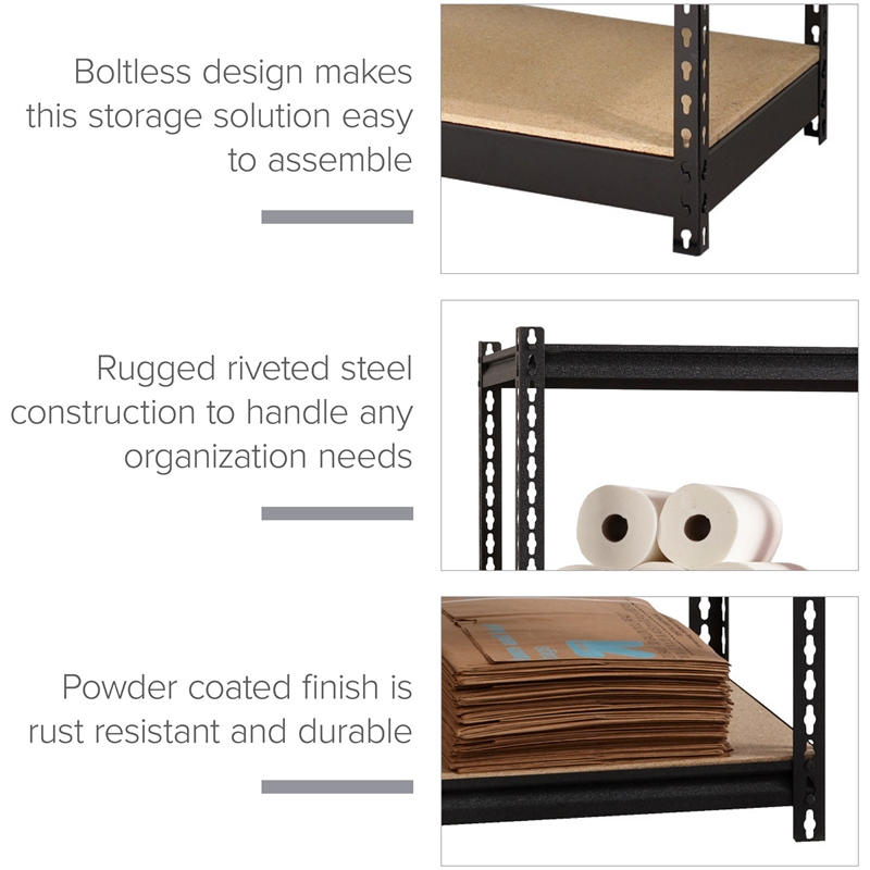 Iron Horse 2300 Riveted Metal Shelving 5-Shelf Unit 18D x 36W x 72H Black