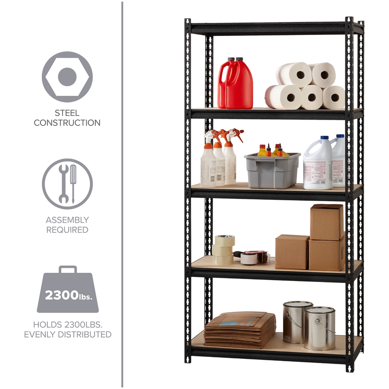 Iron Horse 2300 Riveted Metal Shelving 5-Shelf Unit 18D x 36W x 72H Black