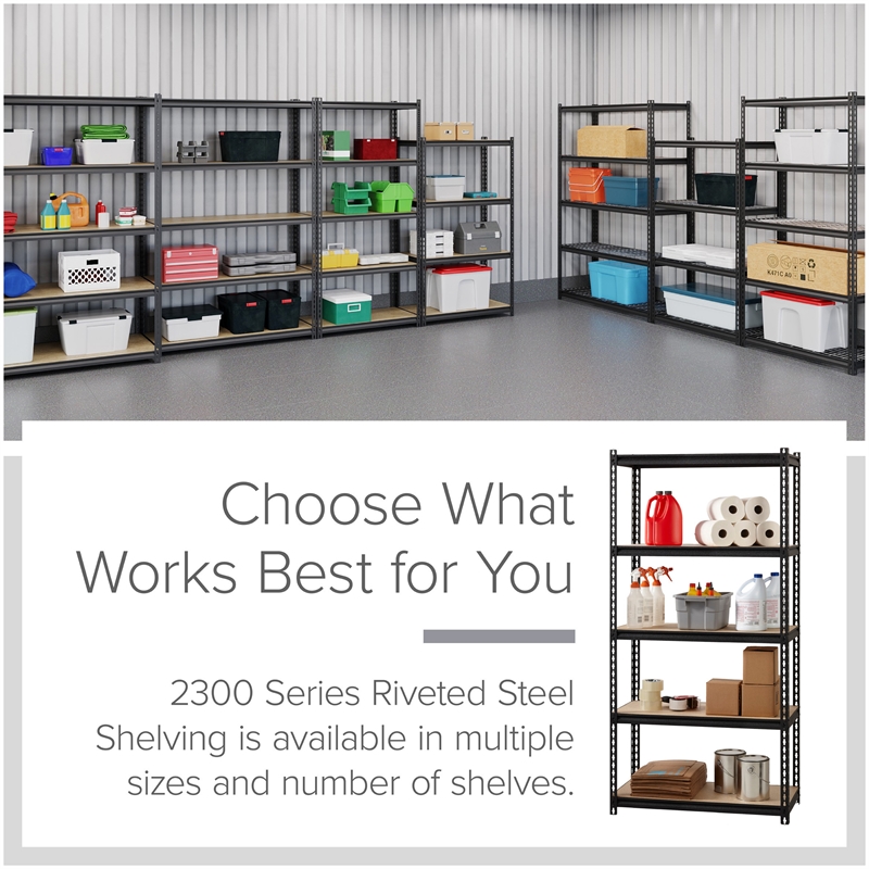 Iron Horse 2300 Riveted Metal Shelving 5-Shelf Unit 18D x 36W x 72H Black