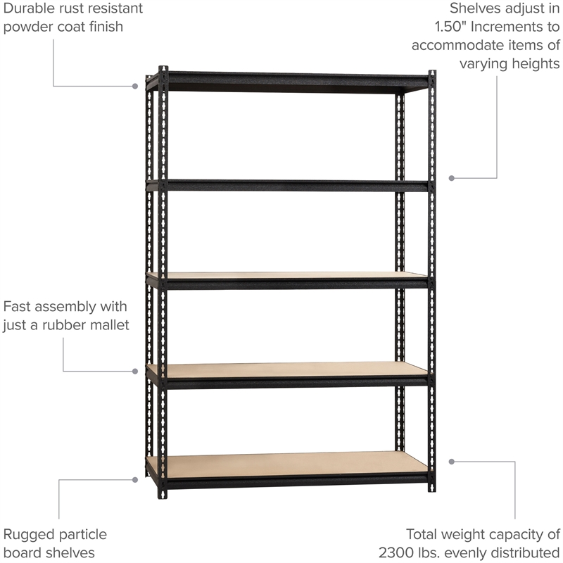 Iron Horse 2300 Riveted Metal Shelving 5-Shelf Unit 24D x 48W x 72H Black