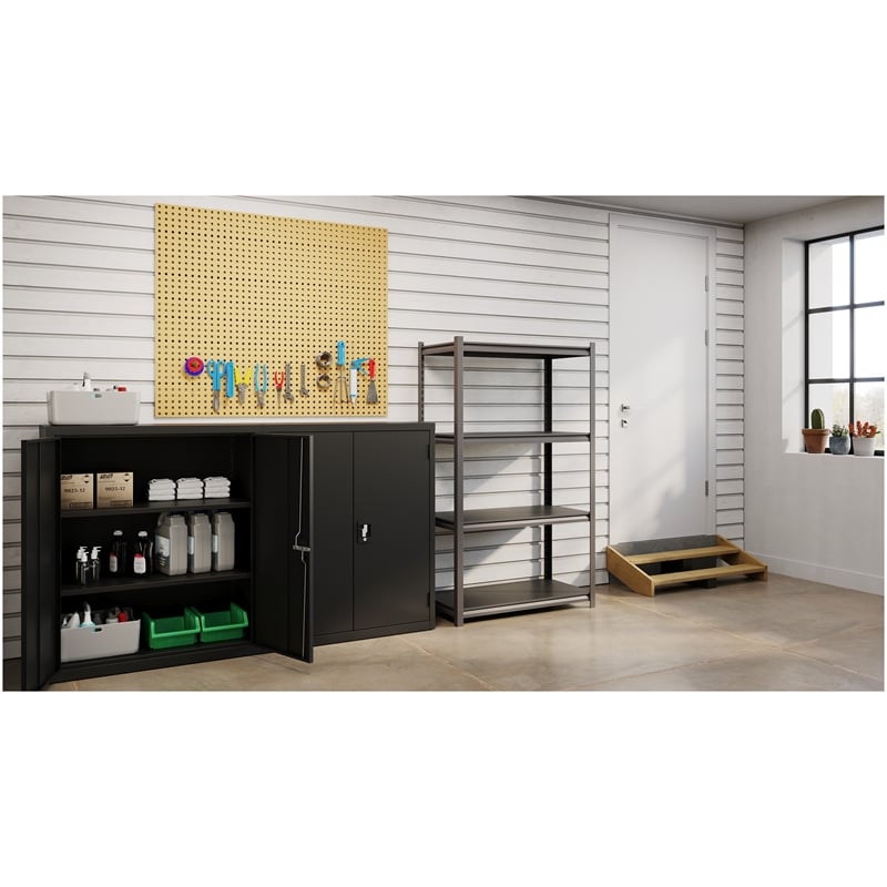 Hirsh 3200 Riveted Metal Shelving 4-Shelf Unit 18Dx36Wx60H Gunmetal Gray/Black