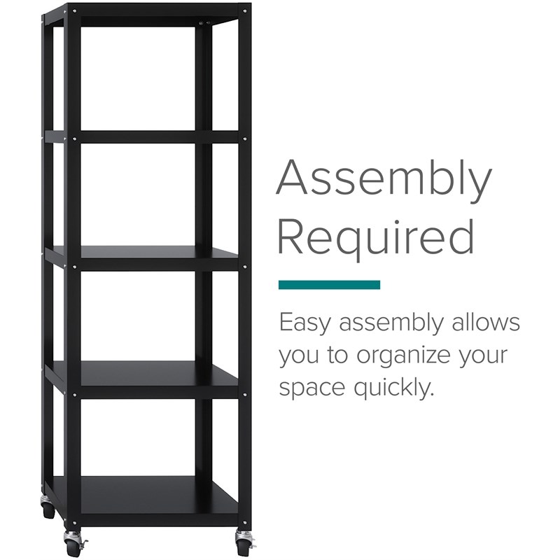 Space Solutions RTA 72-inch High Mobile 5-Shelf Metal Bookcase Black