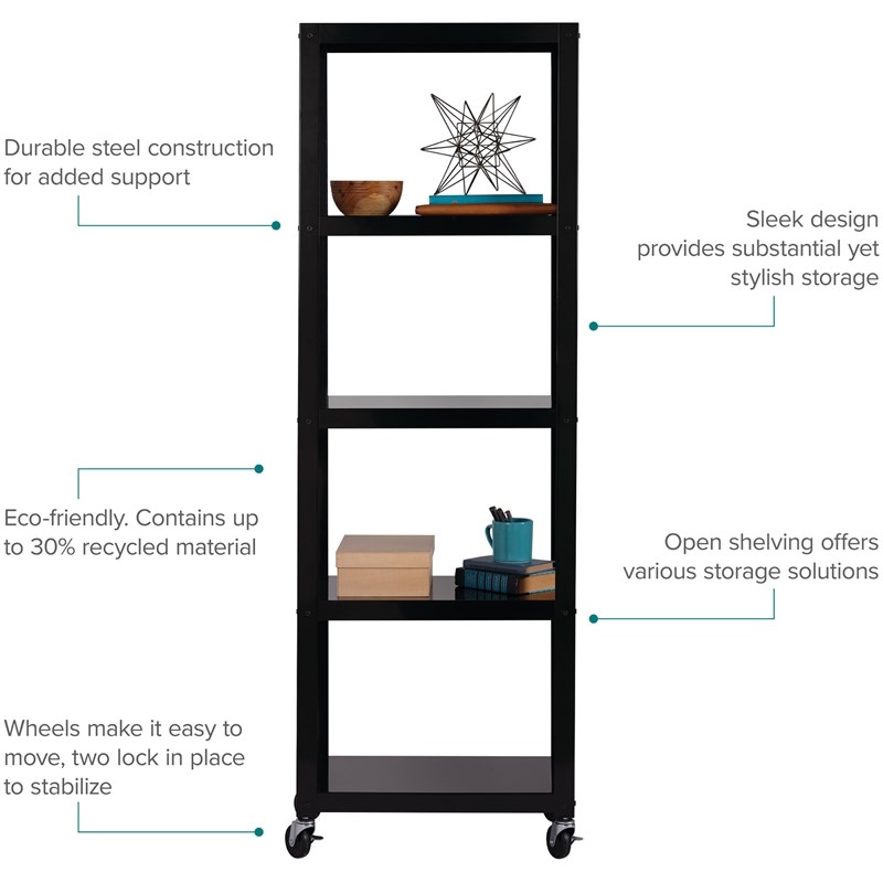 Space Solutions RTA 72-inch High Mobile 5-Shelf Metal Bookcase Black