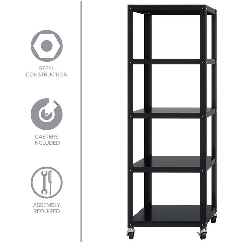 Space Solutions RTA 72-inch High Mobile 5-Shelf Metal Bookcase Black