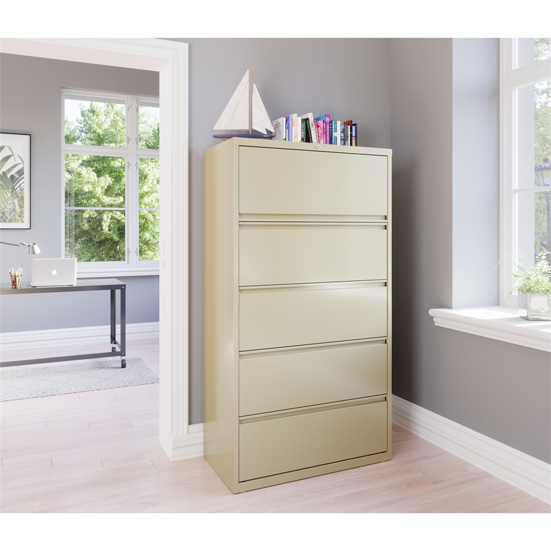 Hirsh 36-in Wide HL8000 Series Metal 5 Drawer Lateral File Cabinet Putty/Beige
