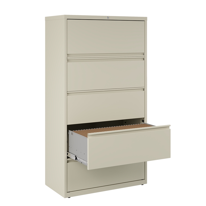 Hirsh 36-in Wide HL8000 Series Metal 5 Drawer Lateral File Cabinet Putty/Beige