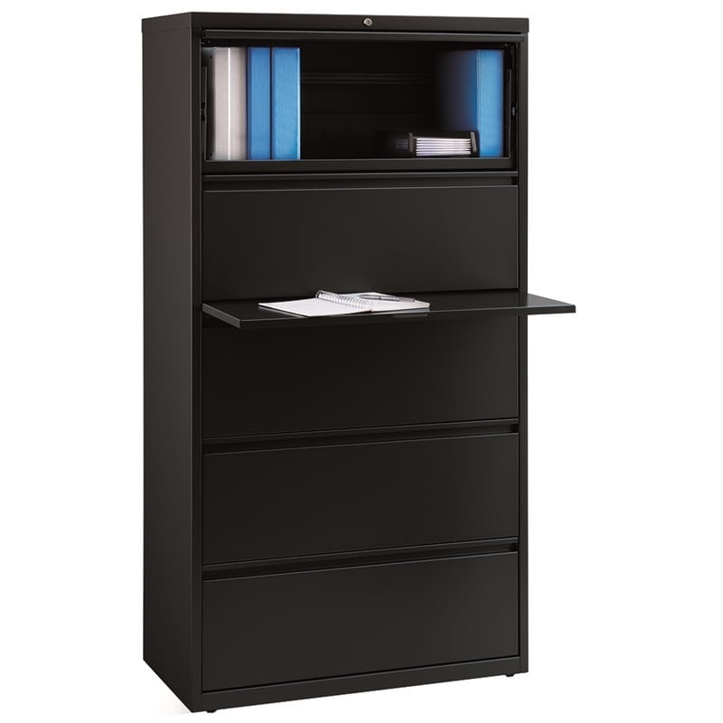 Hirsh 36 In Wide Hl8000 Series Metal 5 Drawer Lateral File Cabinet Black 0541