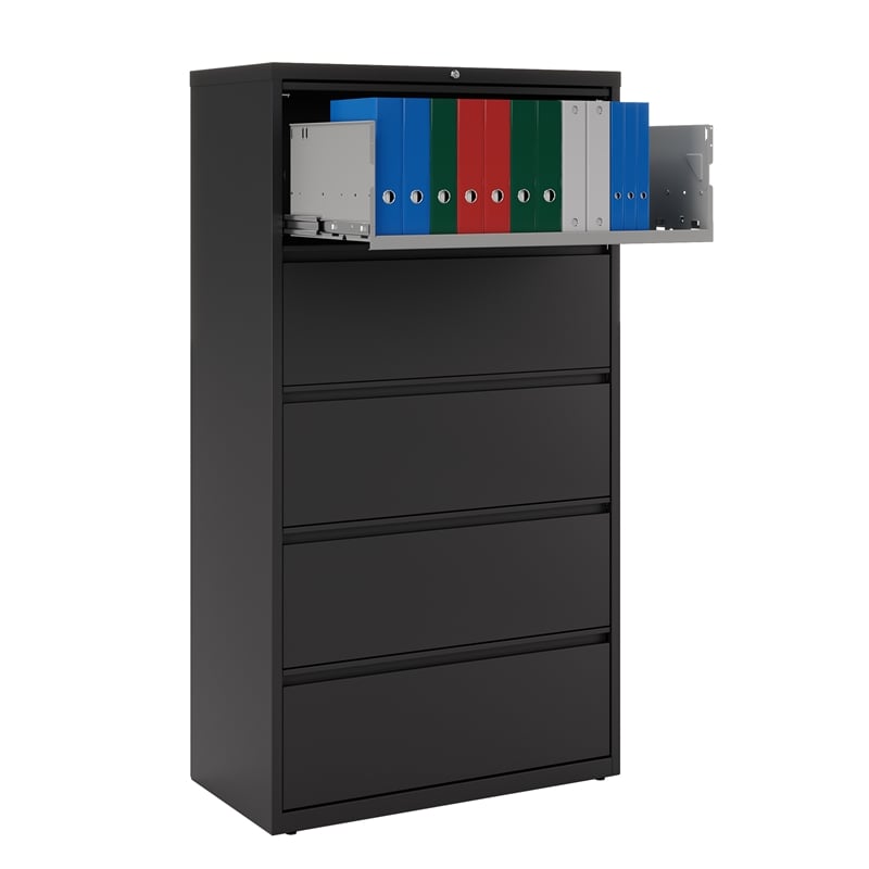 Hirsh 36-in Wide HL8000 Series Metal 5 Drawer Lateral File Cabinet Black