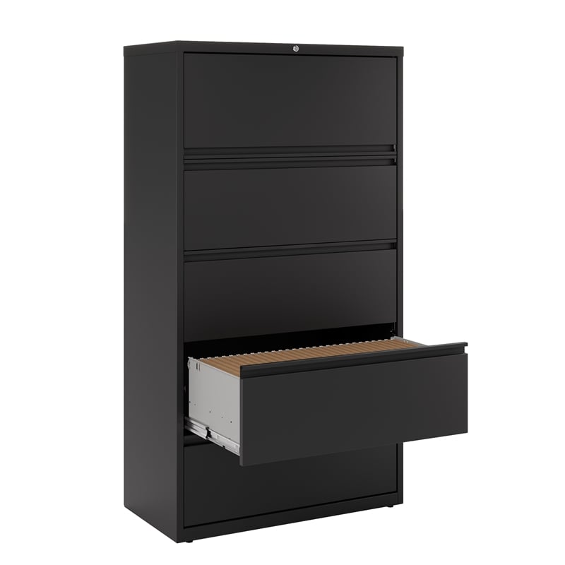Hirsh 36-in Wide HL8000 Series Metal 5 Drawer Lateral File Cabinet Black