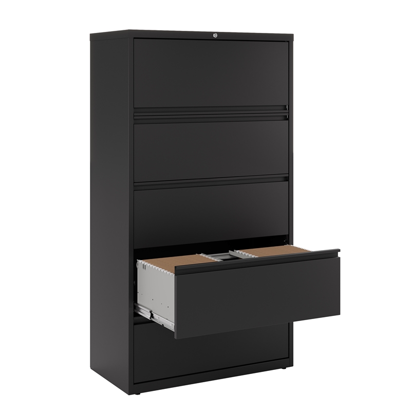 Hirsh 36-in Wide HL8000 Series Metal 5 Drawer Lateral File Cabinet Black