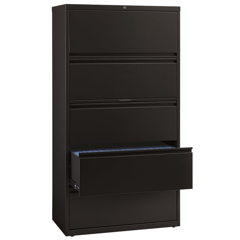 Hirsh HL8000 Series 36" 5 Drawer Lateral File in Black