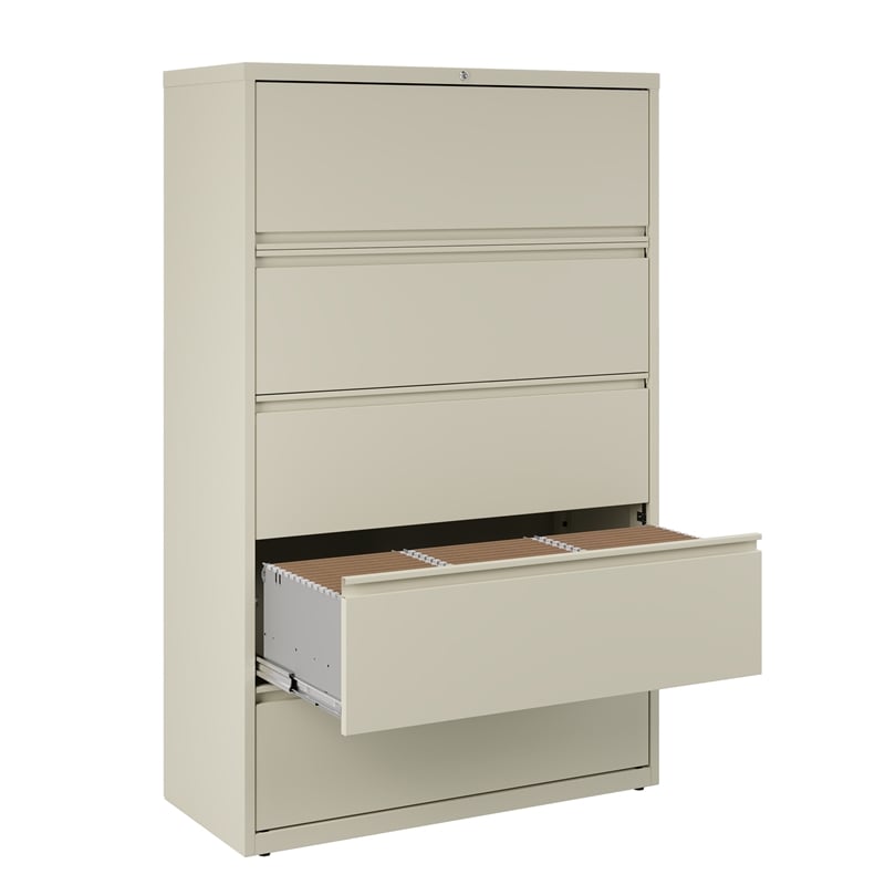 Hirsh 42-in Wide HL8000 Series Metal 5 Drawer Lateral File Cabinet Putty/Beige