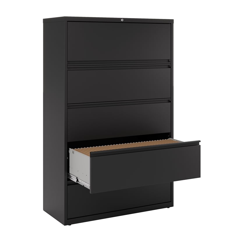 Hirsh 42-in Wide HL8000 Series Metal 5 Drawer Lateral File Cabinet Black