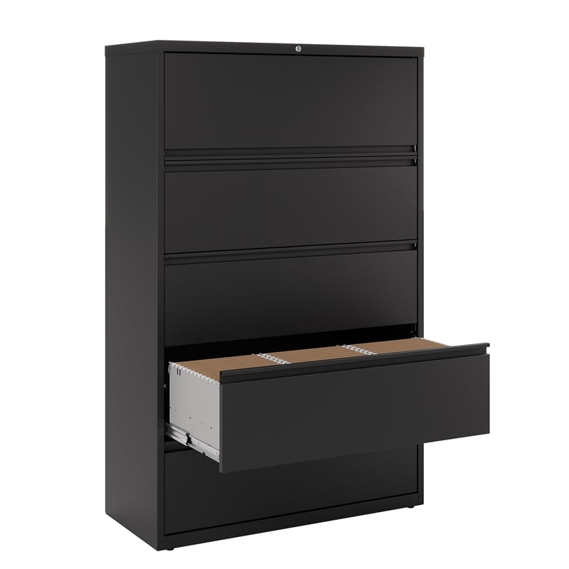 Hirsh 42-in Wide HL8000 Series Metal 5 Drawer Lateral File Cabinet Black