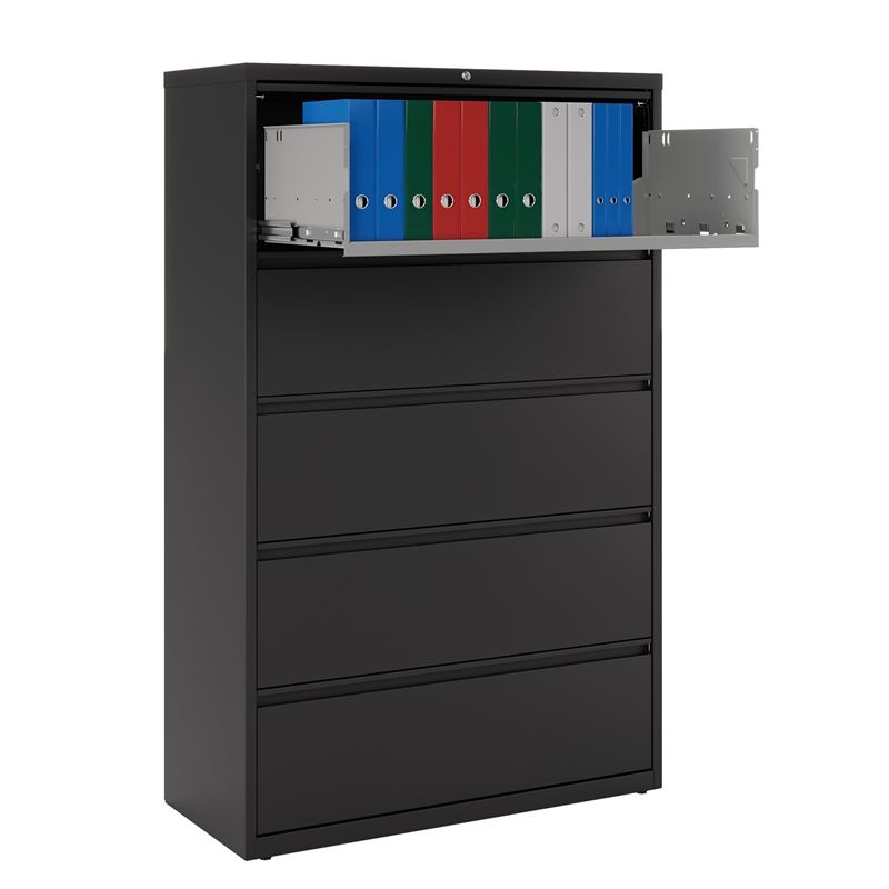 Hirsh 42-in Wide HL8000 Series Metal 5 Drawer Lateral File Cabinet Black