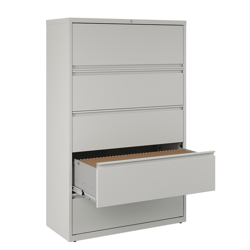 Hirsh 42-in Wide HL8000 Series Metal 5 Drawer Lateral File Cabinet Light Gray
