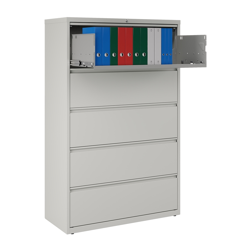 Hirsh 42-in Wide HL8000 Series Metal 5 Drawer Lateral File Cabinet Light Gray