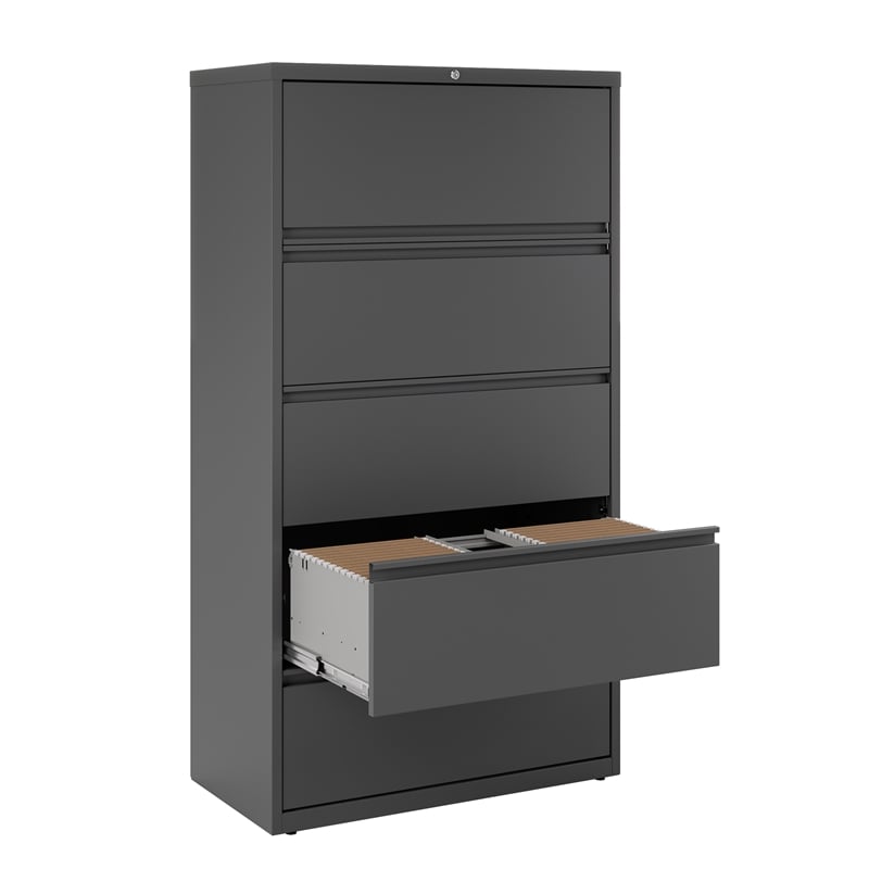 Hirsh 36-in Wide HL8000 Series Metal 5 Drawer Lateral File Cabinet Charcoal