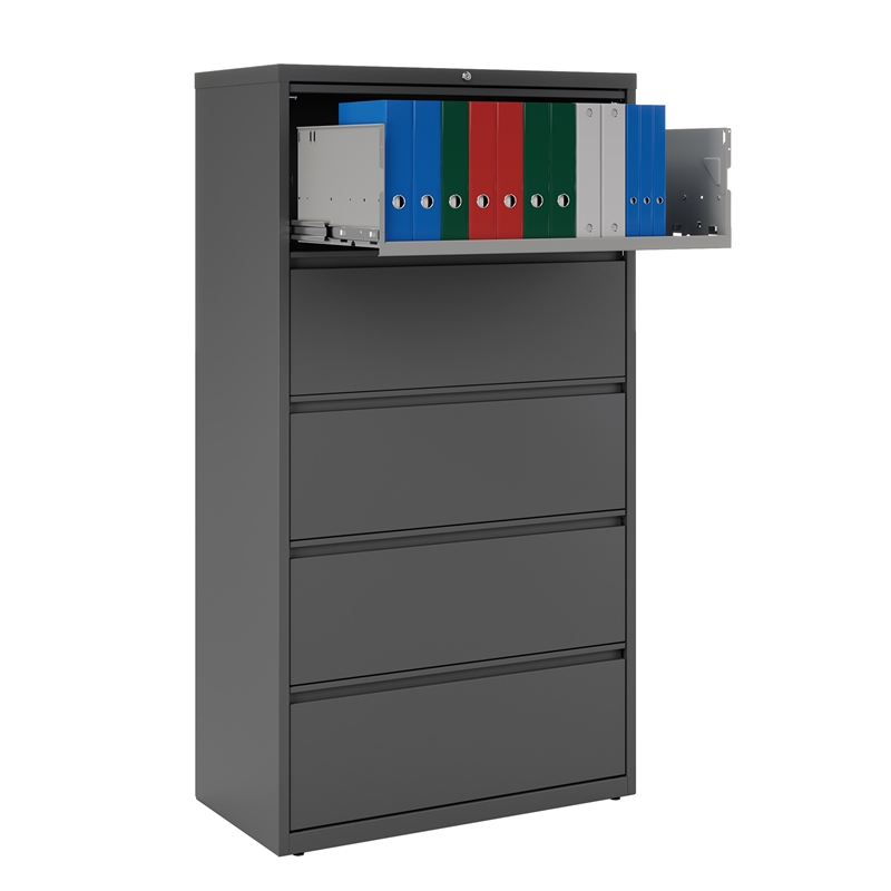 Hirsh 36-in Wide HL8000 Series Metal 5 Drawer Lateral File Cabinet Charcoal