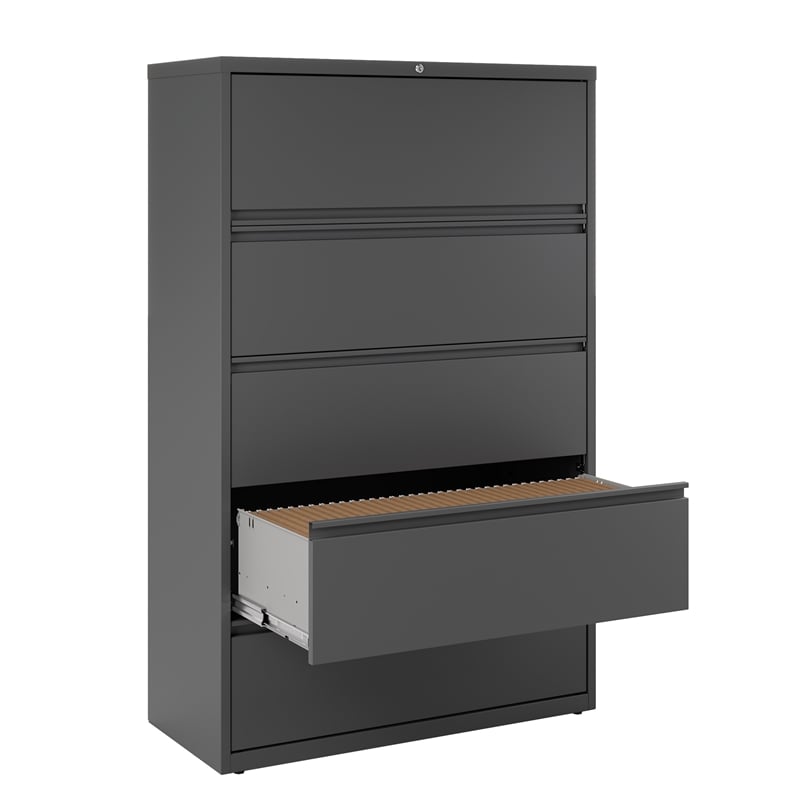 Hirsh 42-in Wide HL8000 Series Metal 5 Drawer Lateral File Cabinet Charcoal