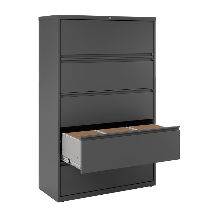 Hirsh 42-in Wide HL8000 Series Metal 5 Drawer Lateral File Cabinet Charcoal
