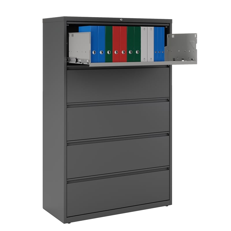 Hirsh 42-in Wide HL8000 Series Metal 5 Drawer Lateral File Cabinet Charcoal