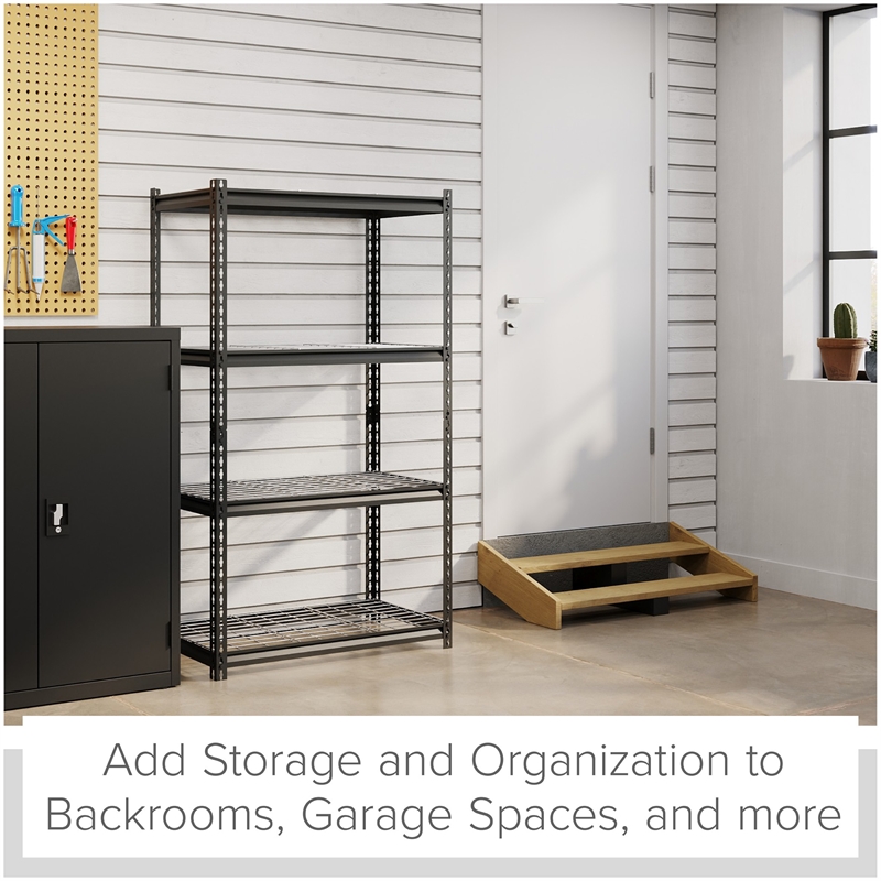 Hirsh 2300 Riveted Metal Wire Deck Shelving 4-Shelf Unit 18D x 36W x 60H Black