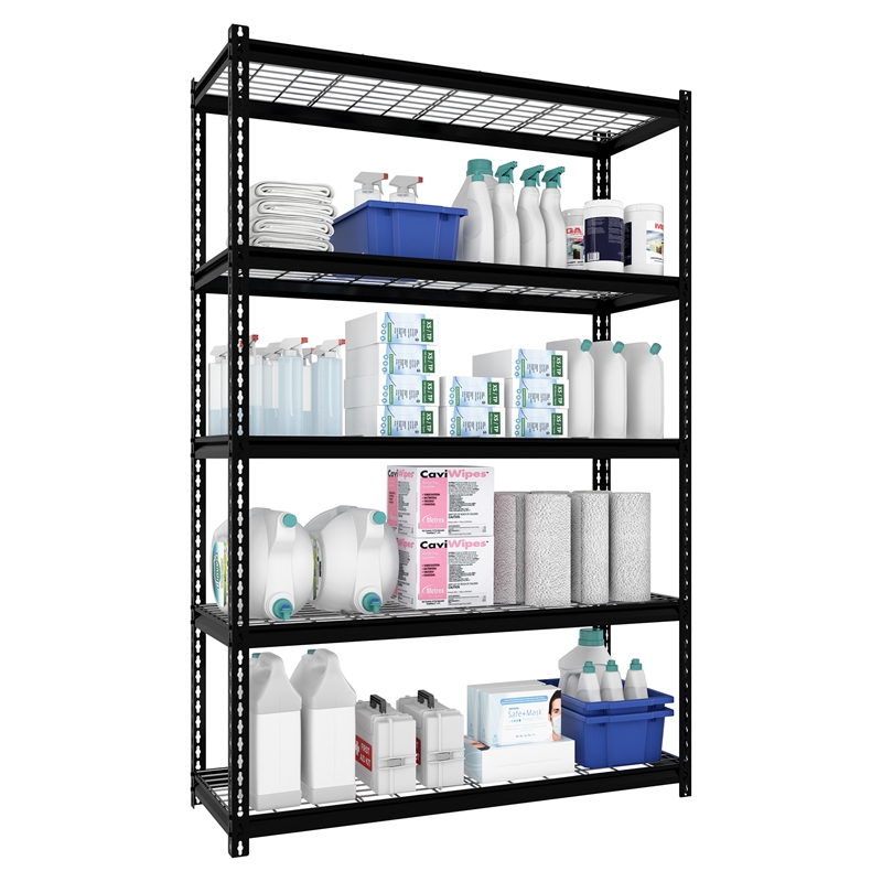 Iron Horse 2300 Riveted Wire Deck Metal Shelving 5-Shelf 18Dx48Wx72H Black