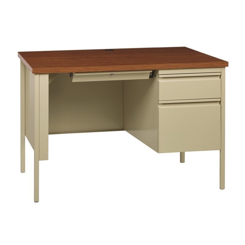 Hirsh 24x45 Right Hand Single Pedestal Metal Desk Beige/Oak