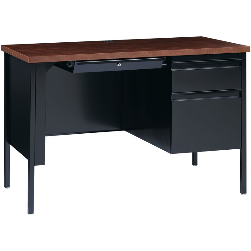 Hirsh 24x45 Right Hand Single Pedestal Metal Desk Black/Walnut