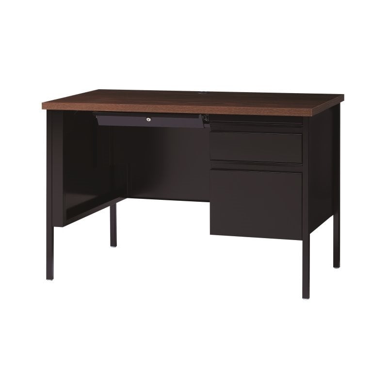 Hirsh 24x45 Right Hand Single Pedestal Metal Desk Black/Walnut