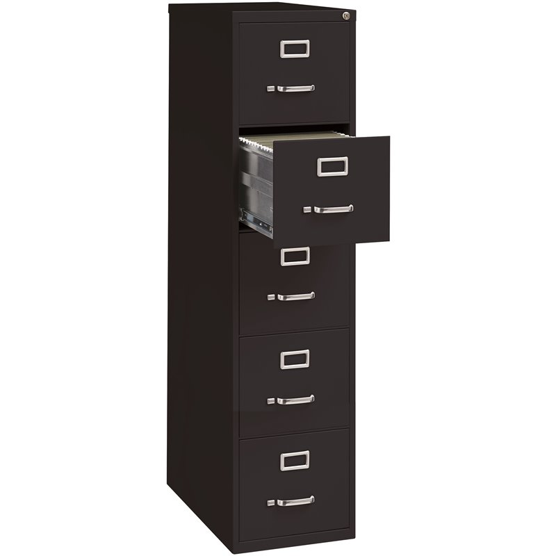 Hirsh 26.5in Deep Metal 5 Drawer Letter Width Vertical File Black